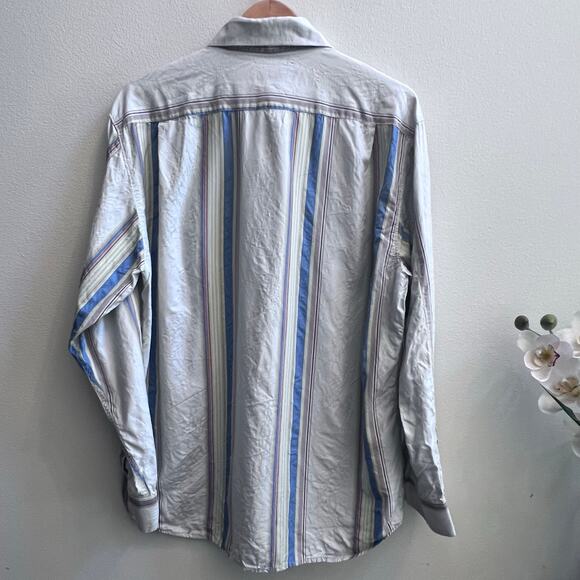 Tommy Bahama Men's Long Sleeve Button Up 100% Silk Shirt Lg Strip Blue Vacation - Picture 2 of 9